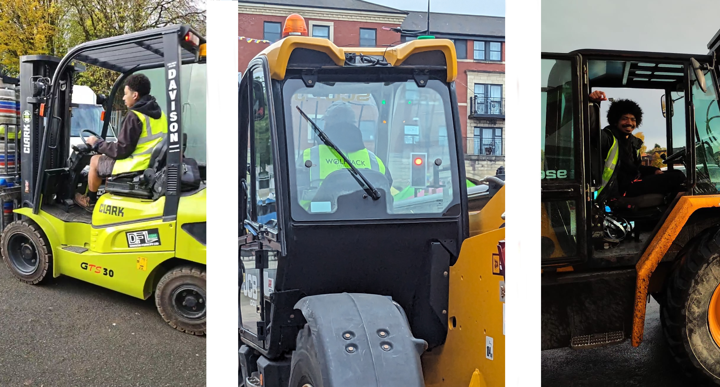 Certified telehandler operator moving heavy stage equipment